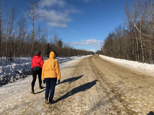 Walking down Golden Road with Katahdin in the distance