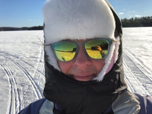 It's 14-below in this photo and my mask is quilted for better insulation. My glasses aren't fogging because I treated the lenses before heading out onto the lake.