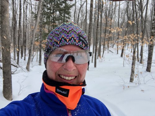 See that tiny branch just above my head? It's practically invisible without its leaves and it would be an eye injury hazard to a taller runner.